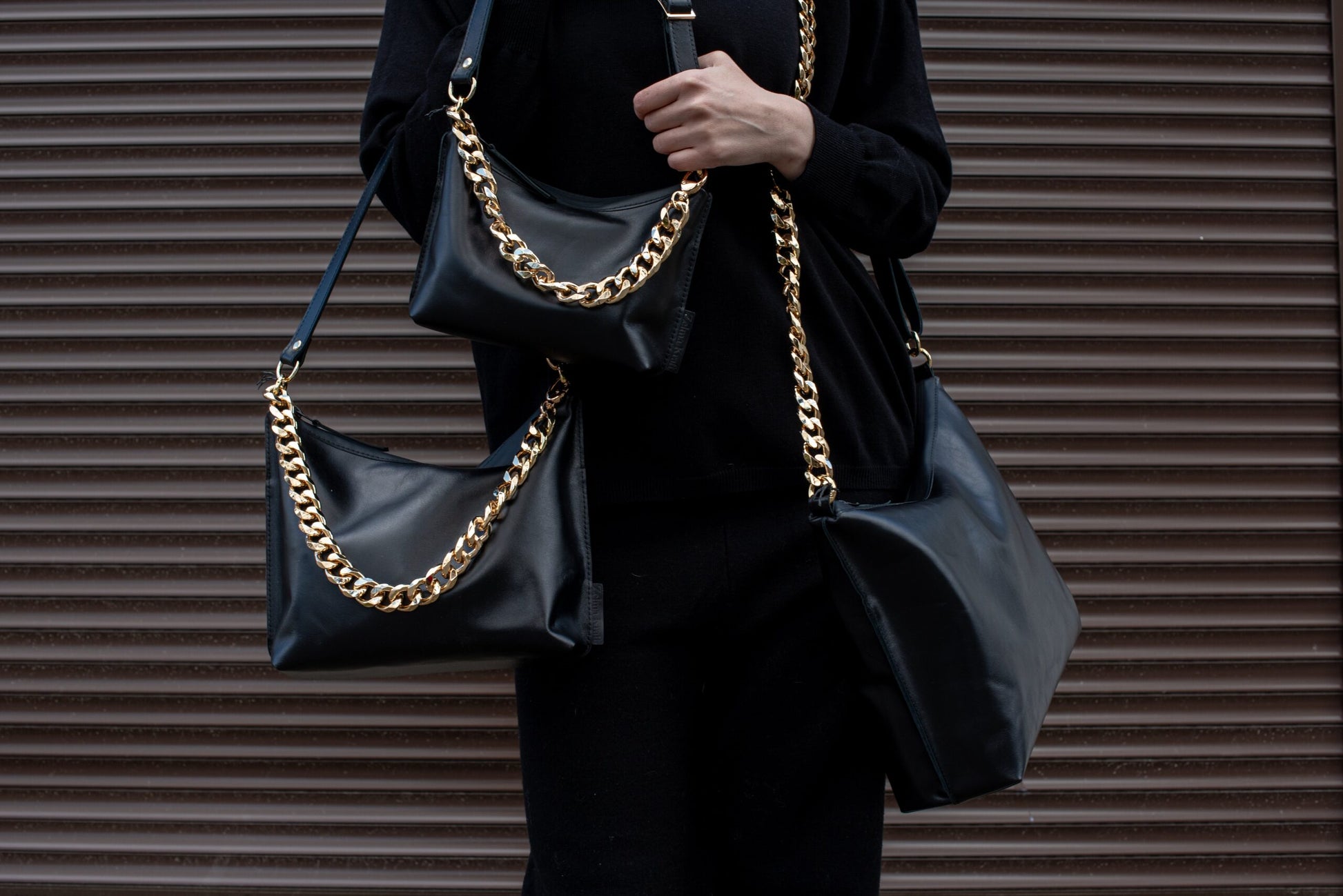 Black Leather Hobo Bag - Large