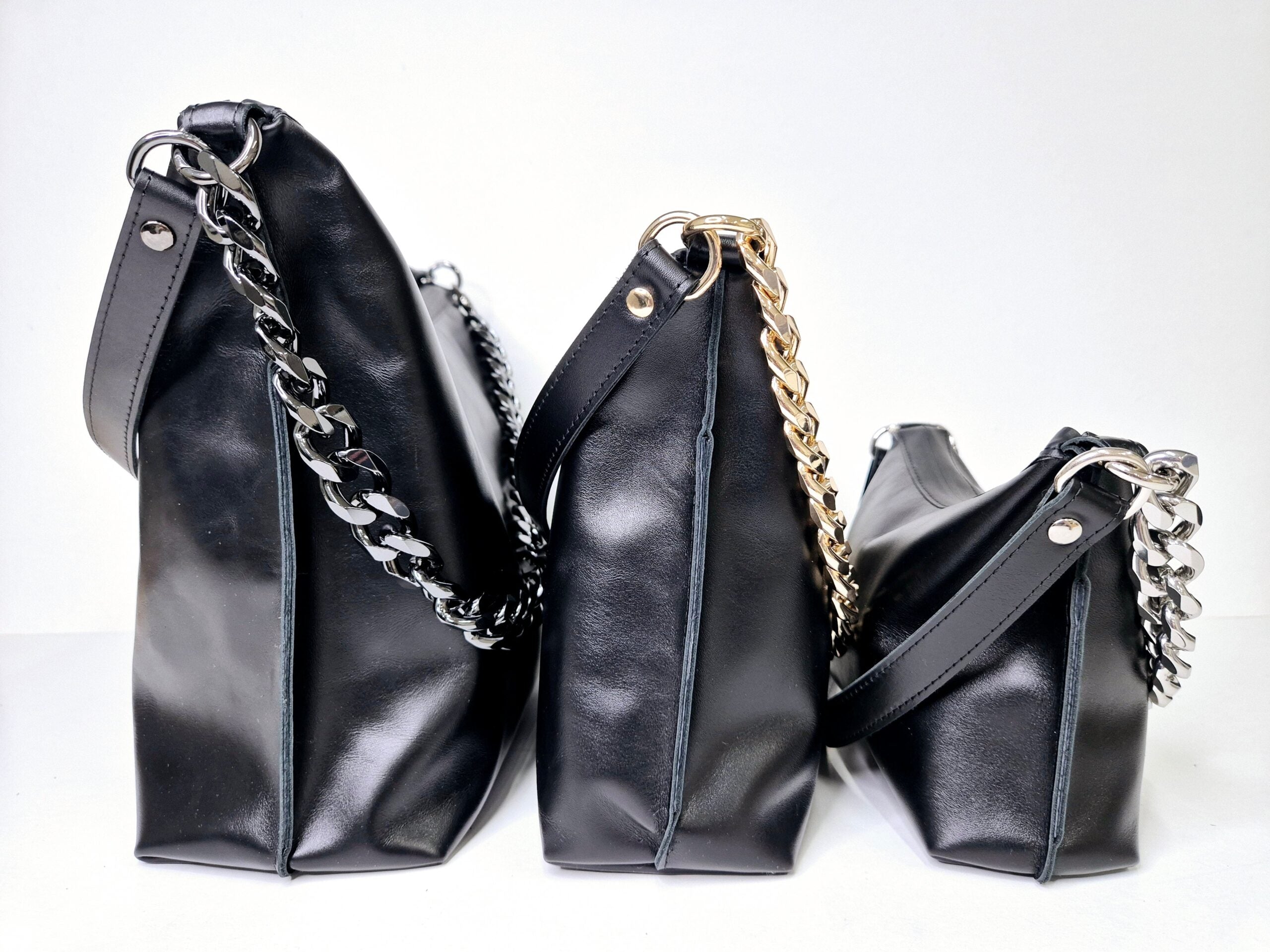Black Leather Hobo Bag - Large