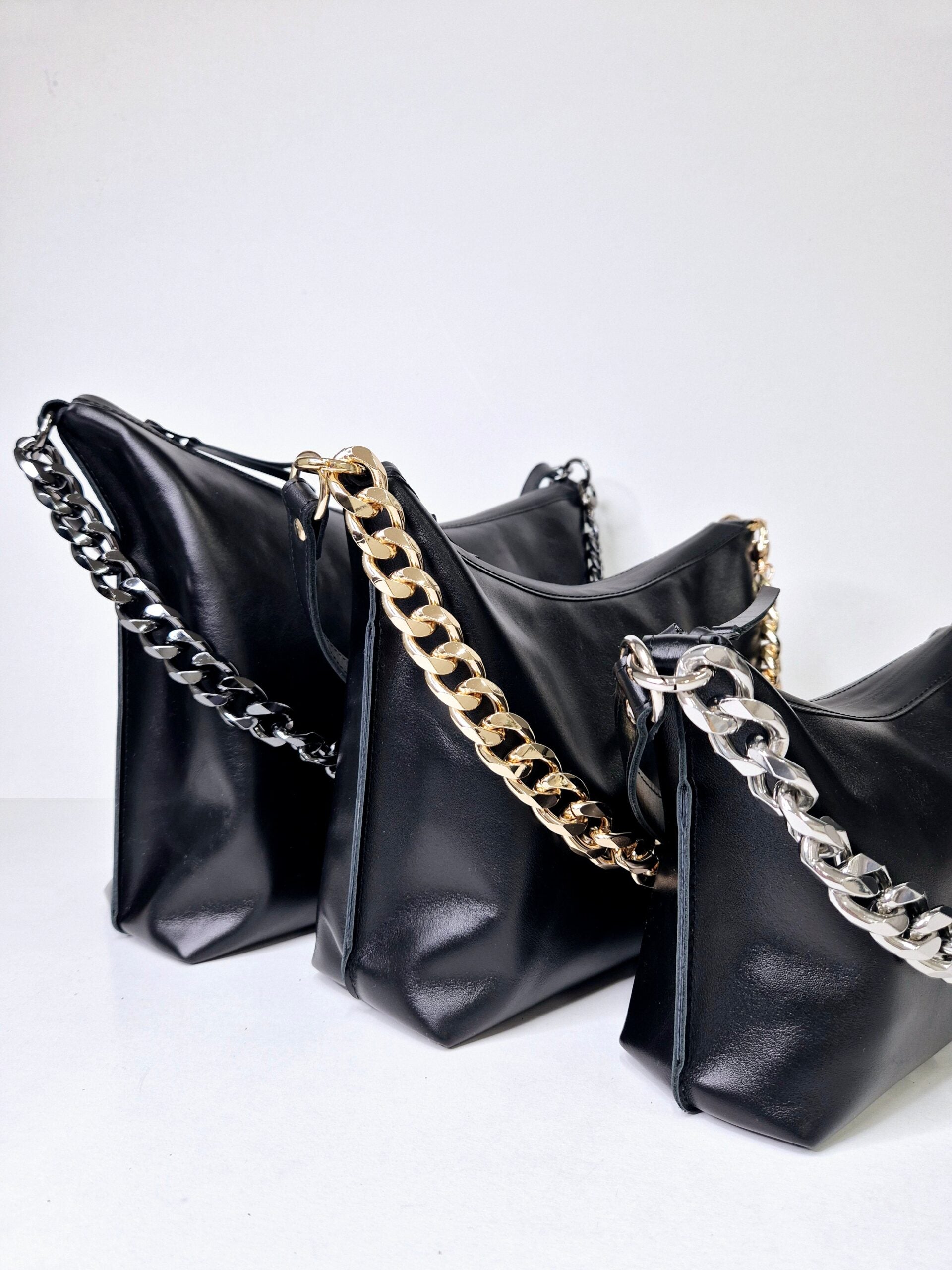 Black Leather Hobo Bag - Large