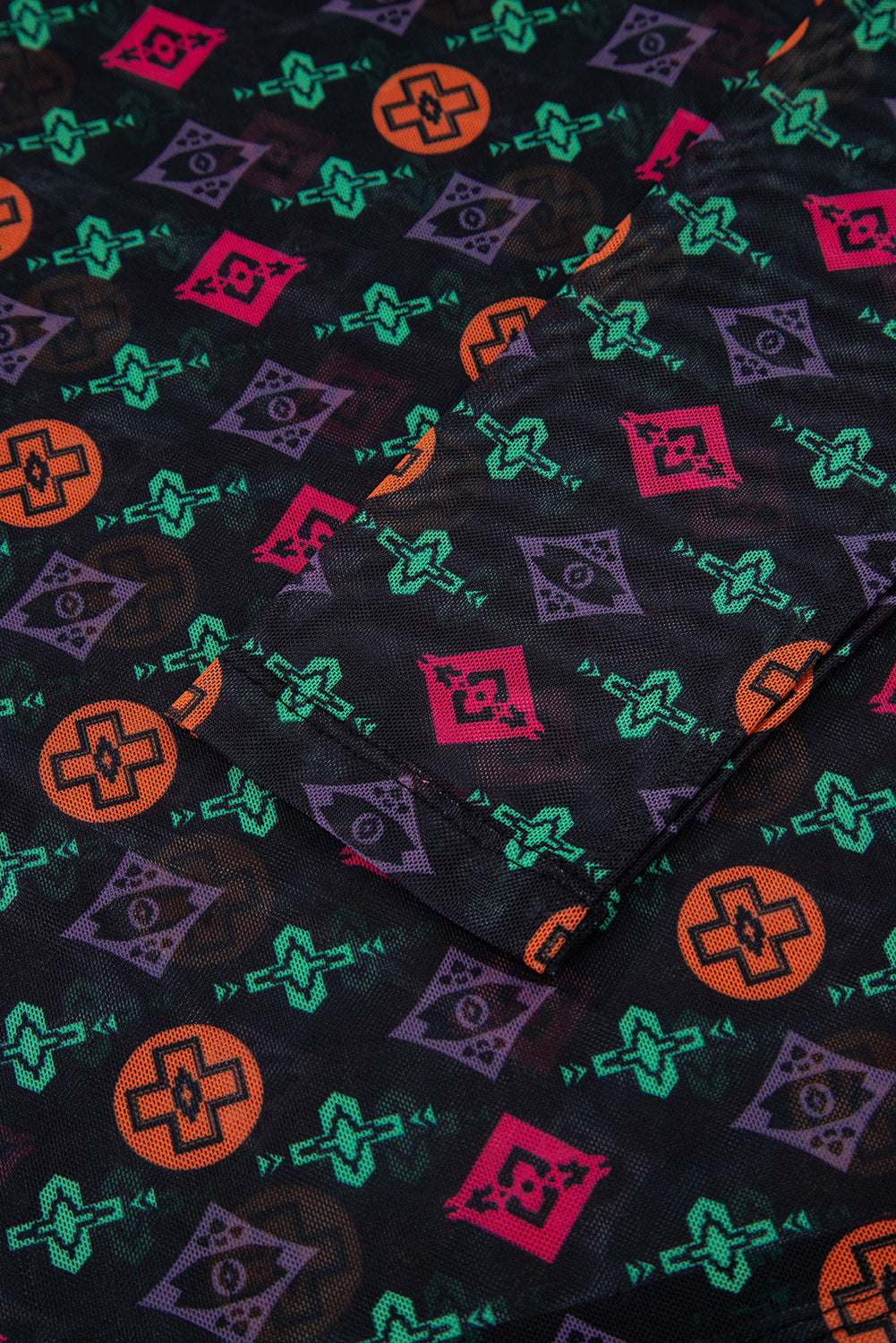 Western Aztec Mesh Long Sleeve Top