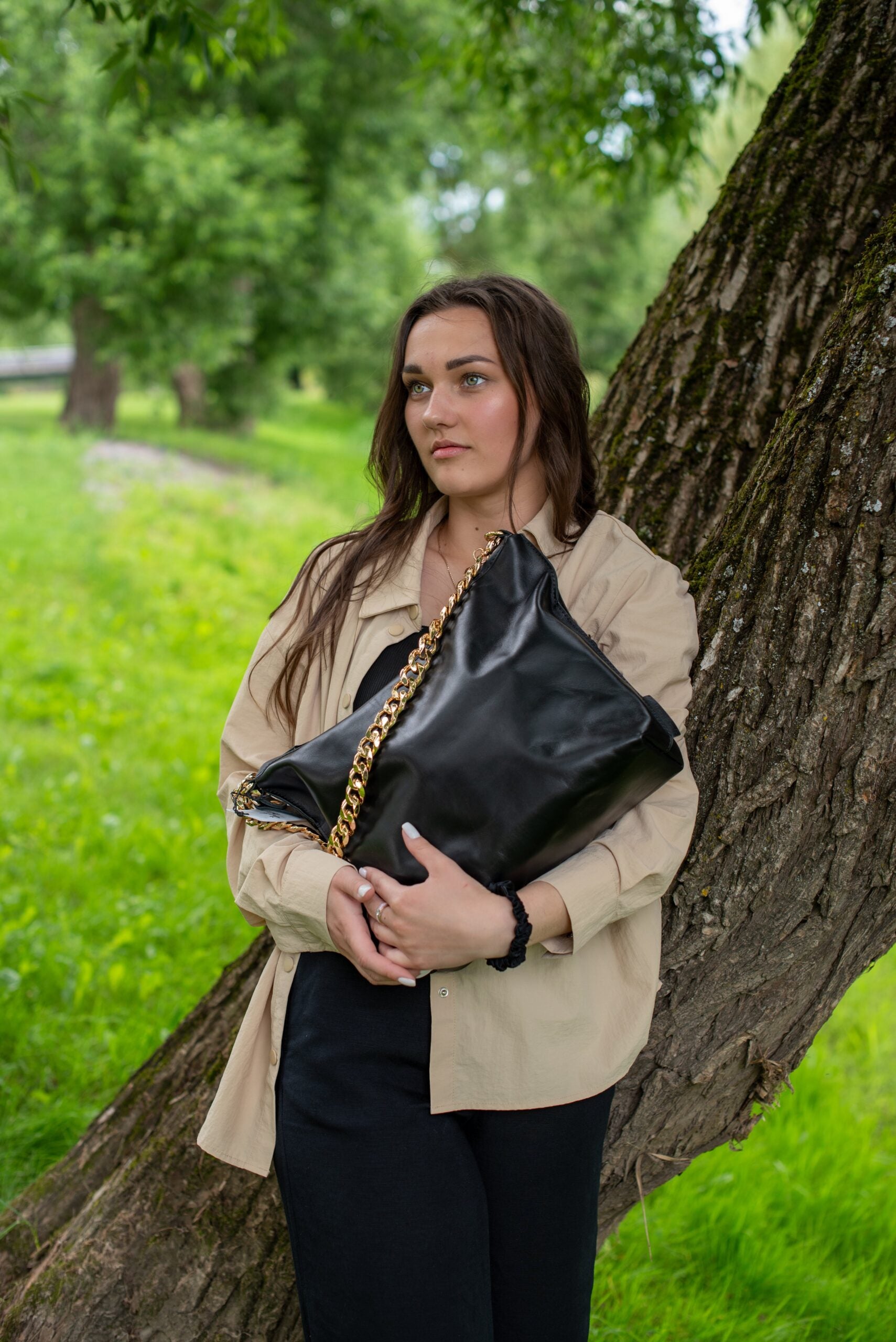 Black Leather Hobo Bag - Large