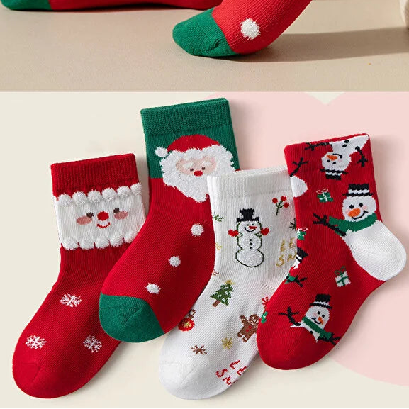 4 Pair Christmas Socks Kids and Adults Soft Comfortable Festive Wear