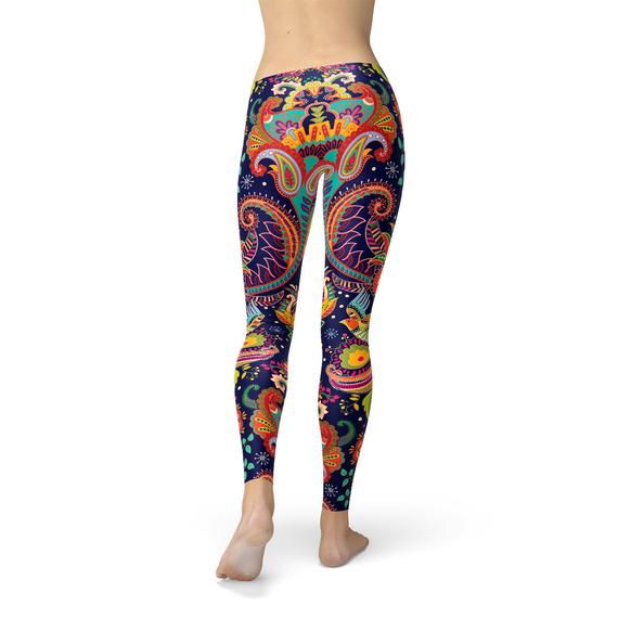 Womens Ornamental Blue Paisley Leggings