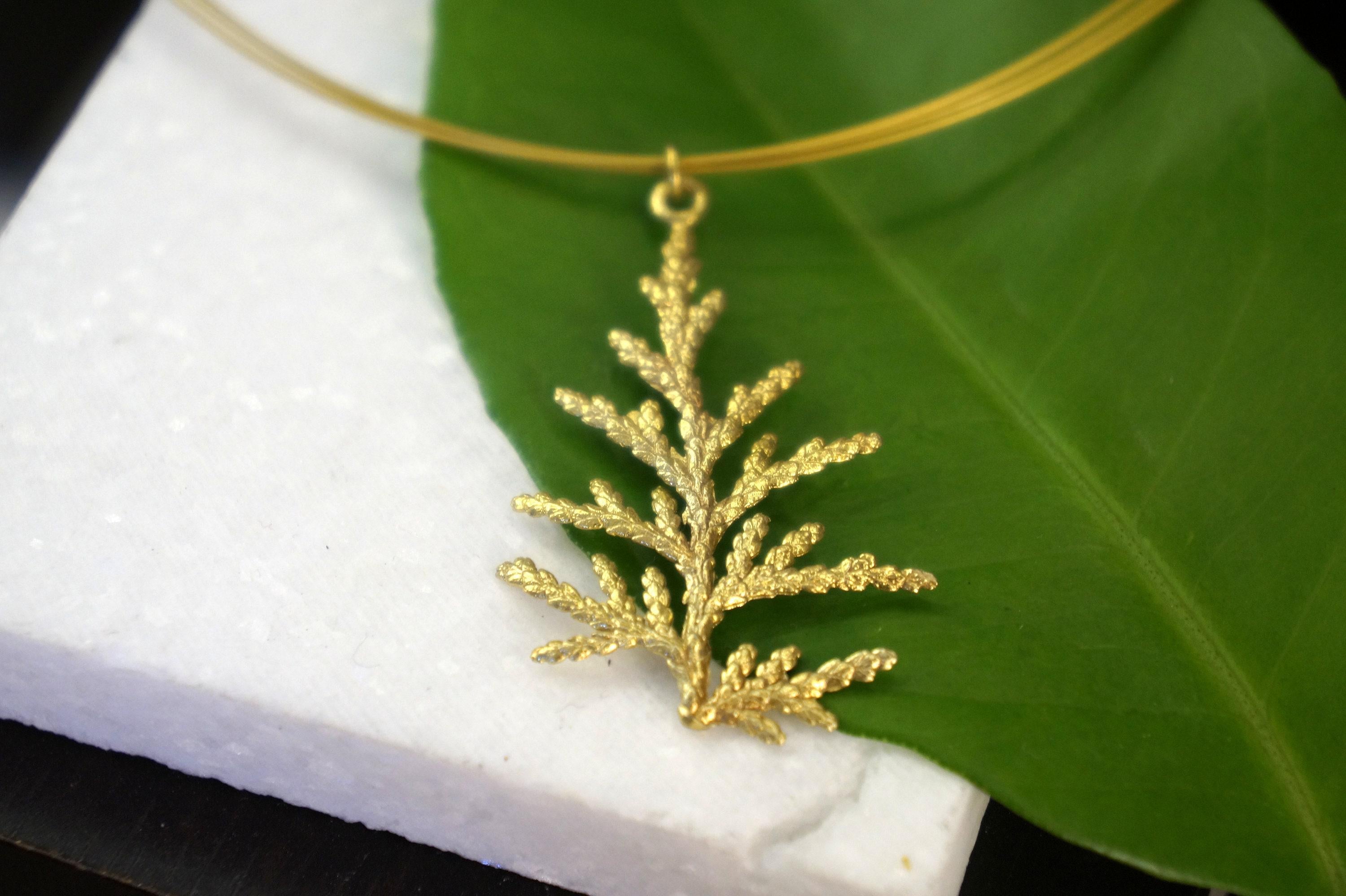 Cypress Leaf Necklace – Gold Plated Sterling Silver Pendant | Nature